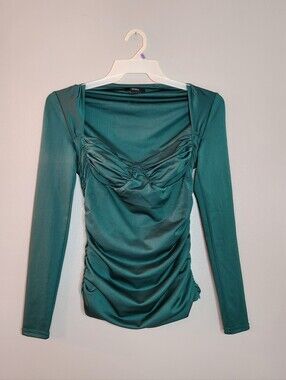 Forever 21 Green Long-Sleeve Ruched Top Size Large